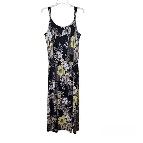 Susan Graver Size LP Maxi Dress Stretch Sleeveless Elastic Waist Black Floral‎ - Picture 2 of 11